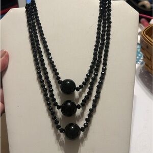 C1946 Black Faceted Glass Beads Necklace